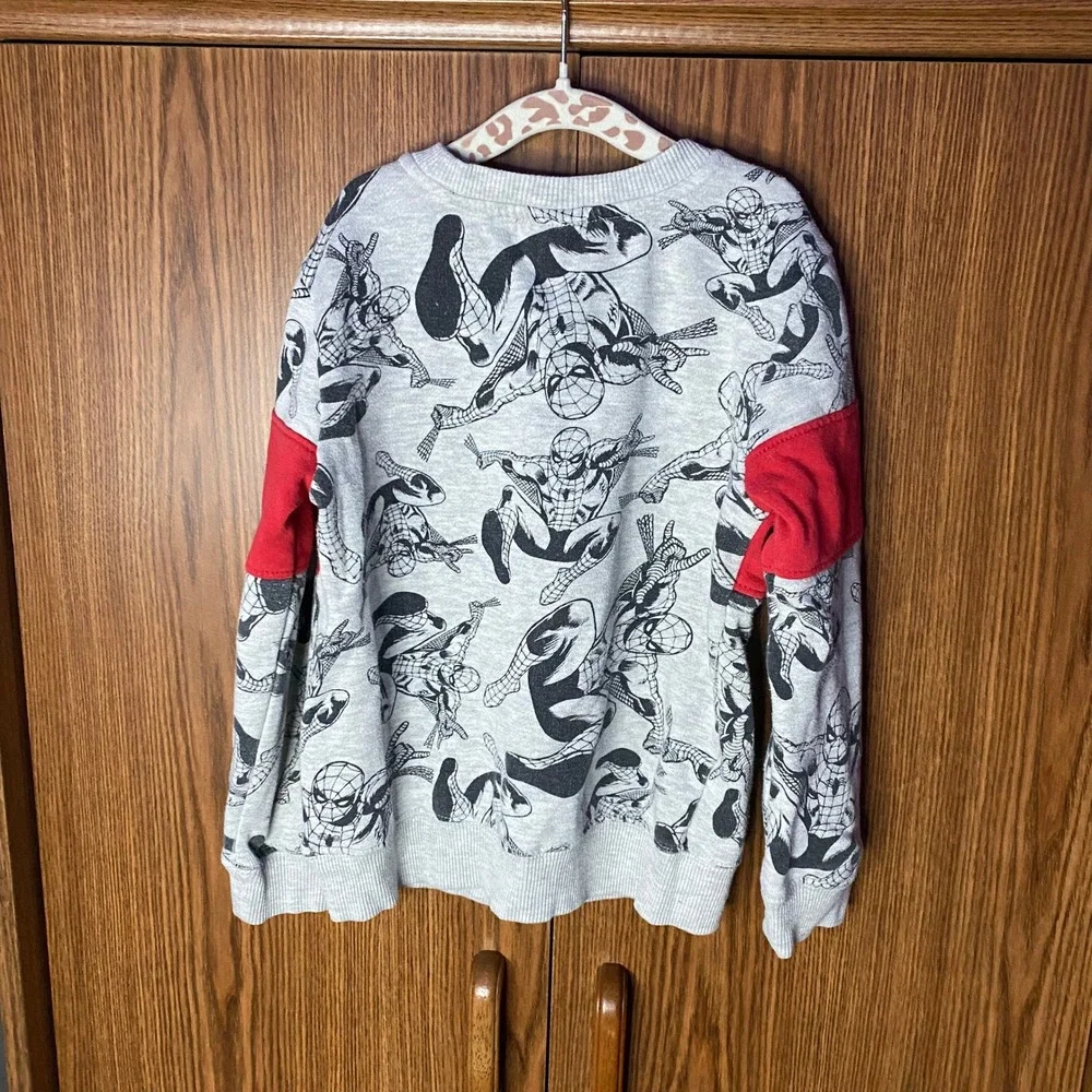 Marvel Spider-Man Sweatshirt Kids 5T Grey Red All Over Print